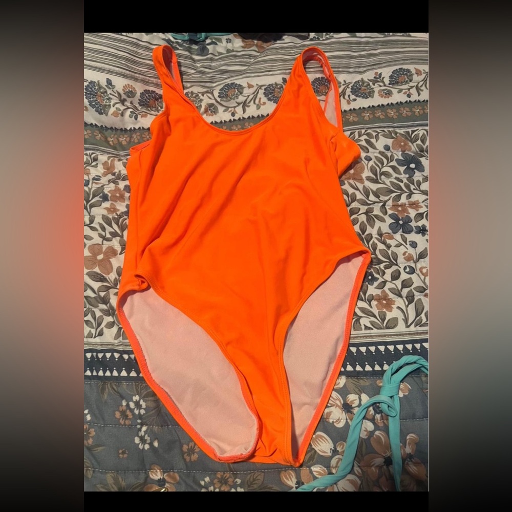 BOOHOO orange one piece swim size 8